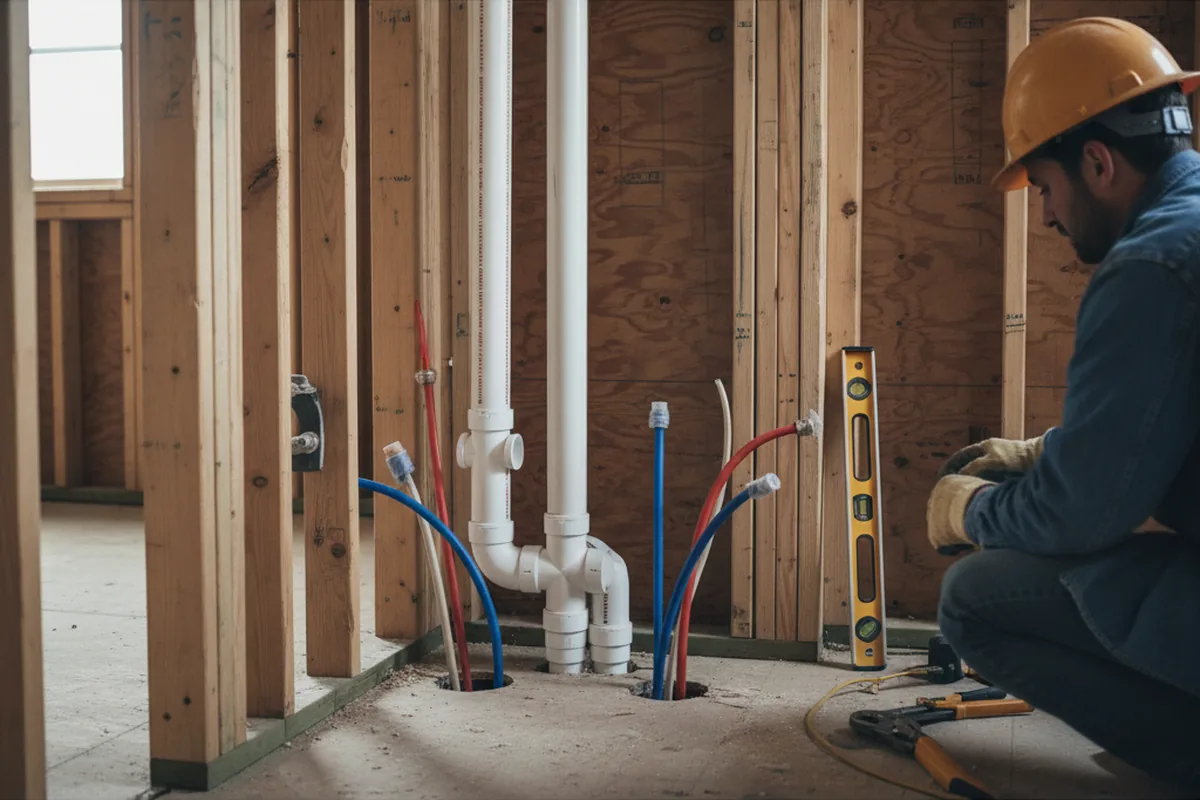 Drain and supply rough-in during Sump Pump Repair in Middlebourne